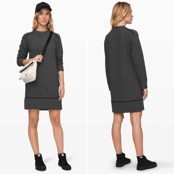 Lululemon On Repeat Ribbed Sweater Knit Dress Heathered w/ Collar Grey Womens 4 - Picture 1 of 14